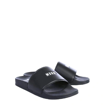 Msgm Slide Sandals With Micro Logo In Black