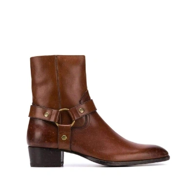 Shop Saint Laurent Men's Brown Leather Ankle Boots