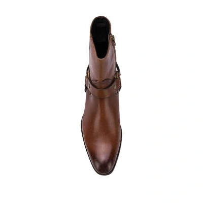 Shop Saint Laurent Men's Brown Leather Ankle Boots
