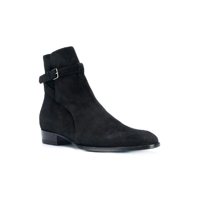 Shop Saint Laurent Men's Black Suede Ankle Boots