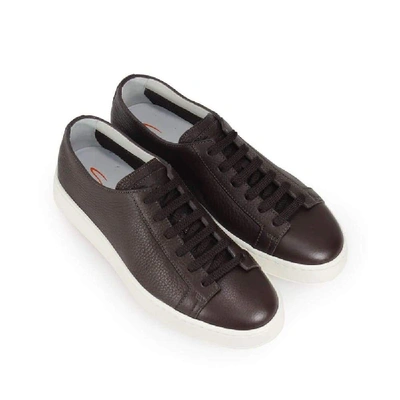 Shop Santoni Brown Leather Sneakers