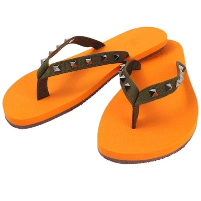 Shop Valentino Orange Fabric Flip Flops