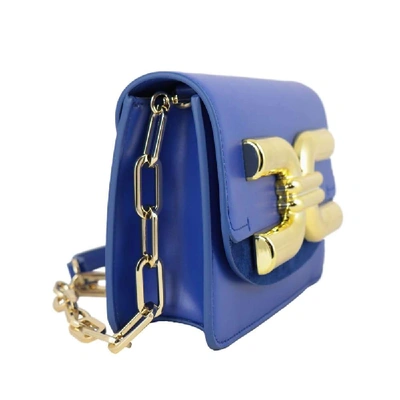 Shop Elisabetta Franchi Blue Faux Leather Shoulder Bag