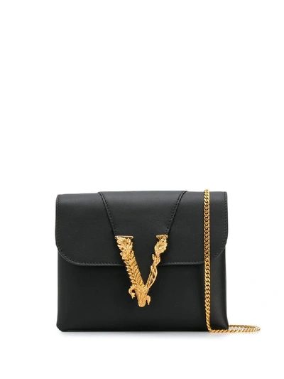 Shop Versace Black Leather Shoulder Bag