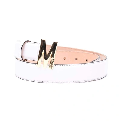 Shop Moschino White Leather Belt