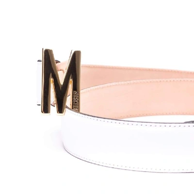 Shop Moschino White Leather Belt