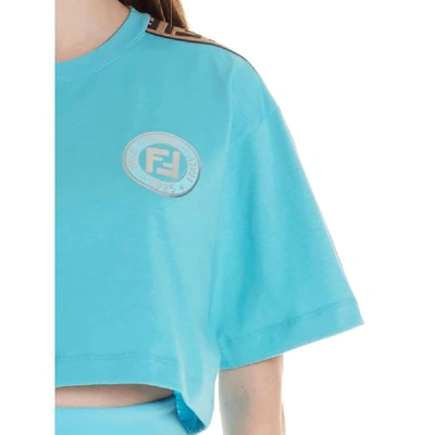 Shop Fendi Light Blue Cotton T-shirt