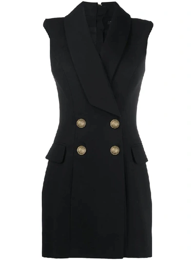 Shop Balmain Women's Black Wool Dress