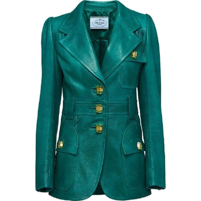 Shop Prada Green Leather Jacket