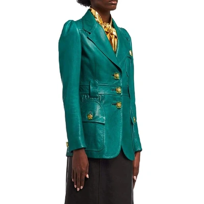 Shop Prada Green Leather Jacket