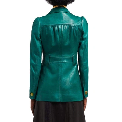 Shop Prada Green Leather Jacket