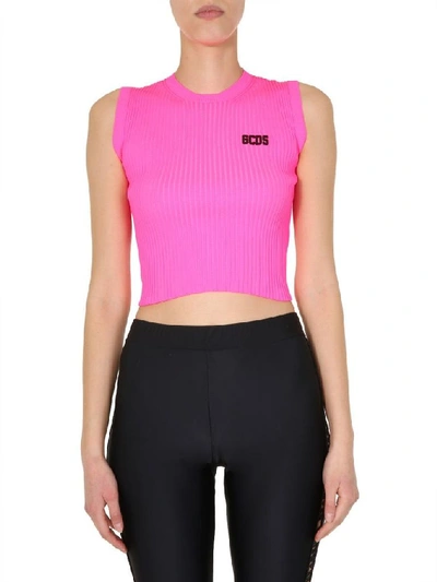 Gcds Logo-patch Ribbed Tank Top In Fuchsia