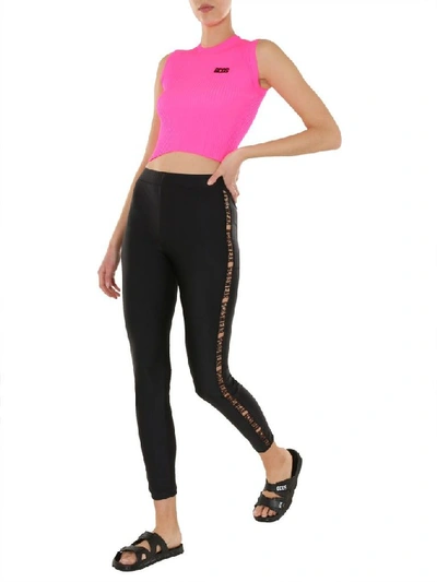 Gcds Logo-patch Ribbed Tank Top In Fuchsia