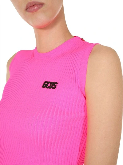 Gcds Logo-patch Ribbed Tank Top In Fuchsia