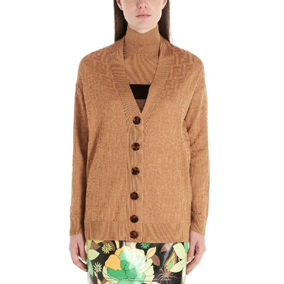 Shop Fendi Brown Cotton Cardigan