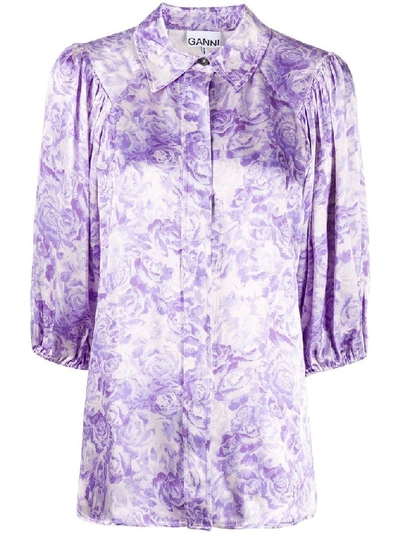 Shop Ganni Women's Purple Viscose Shirt