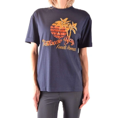 Shop Fendi Women's Blue Cotton T-shirt