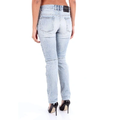 Shop Balmain Light Blue Cotton Jeans