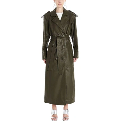 Shop Attico Green Leather Trench Coat