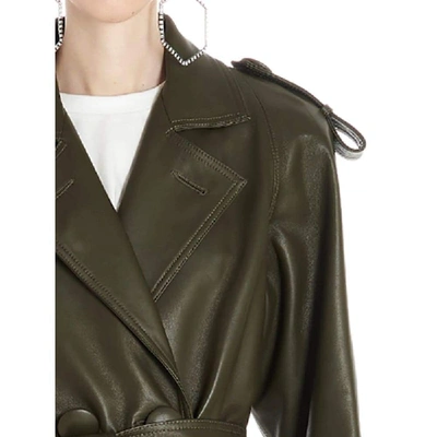 Shop Attico Green Leather Trench Coat