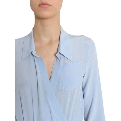 Shop Boutique Moschino Women's Light Blue Silk Bodysuit