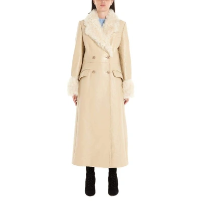 Shop Miu Miu Women's Beige Leather Coat