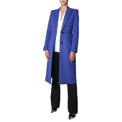 Shop Alexander Mcqueen Women's Blue Wool Coat