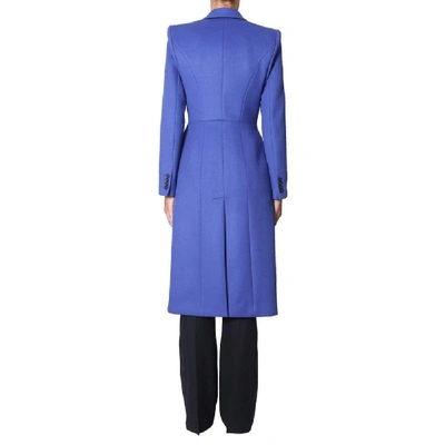 Shop Alexander Mcqueen Women's Blue Wool Coat