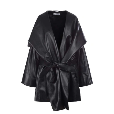 Shop Balenciaga Women's Black Leather Coat