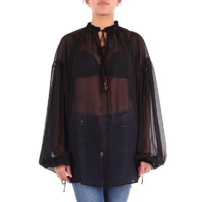 Shop Saint Laurent Women's Black Silk Blouse