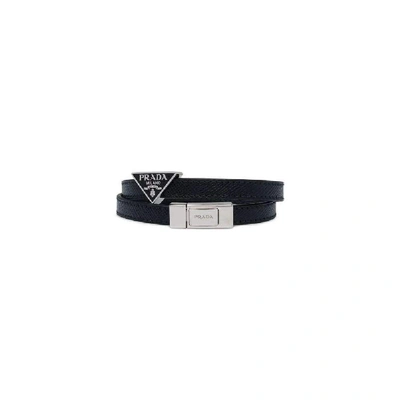 Shop Prada Men's Black Leather Bracelet