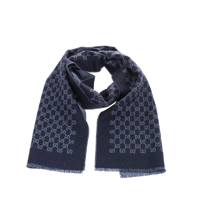 Shop Gucci Men's Blue Wool Scarf