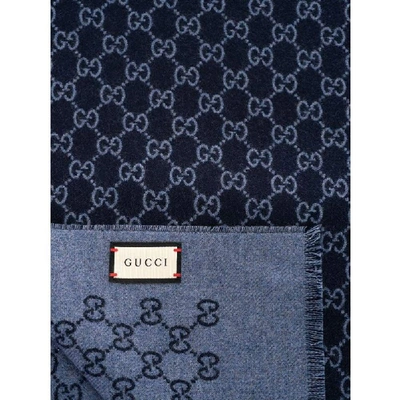 Shop Gucci Men's Blue Wool Scarf