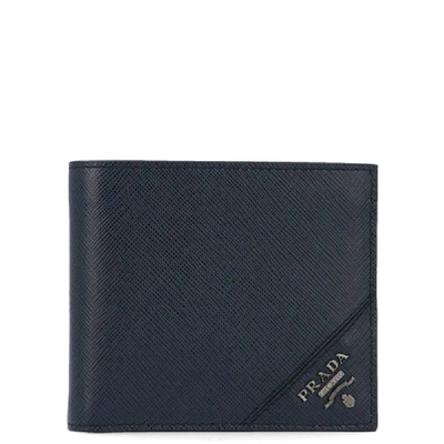 Shop Prada Men's Blue Leather Wallet