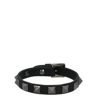 Shop Valentino Black Leather Bracelet