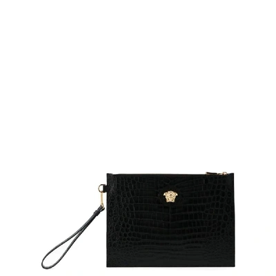 Shop Versace Black Leather Pouch