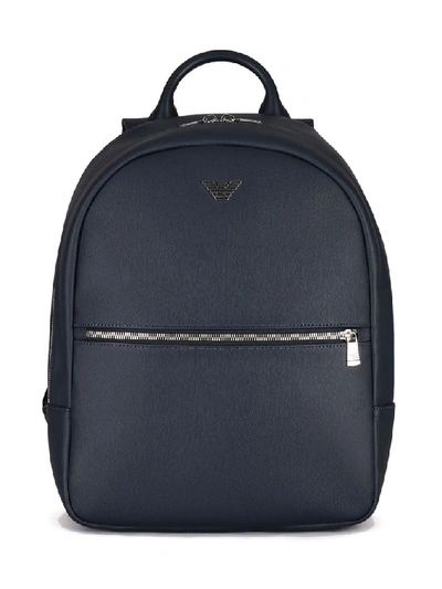 Shop Emporio Armani Blue Leather Backpack