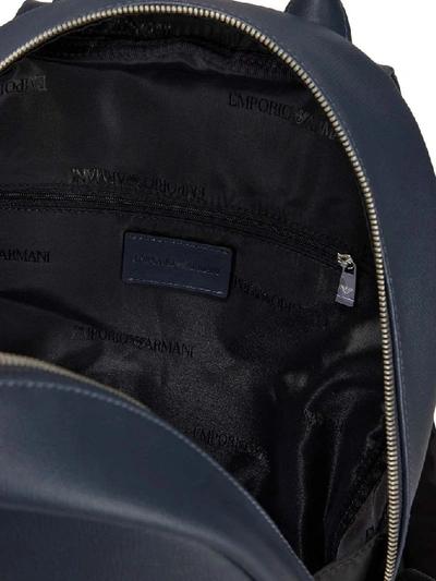 Shop Emporio Armani Blue Leather Backpack