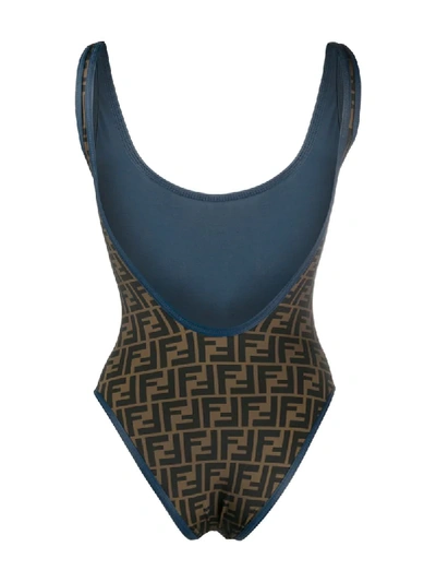 Shop Fendi All-over Ff Motif Print Swimsuit In Blue