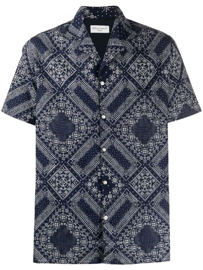 Shop Officine Generale Bandana-print Short-sleeved Shirt In Blue
