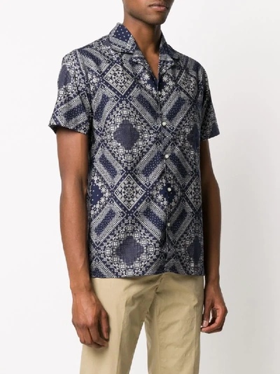 Shop Officine Generale Bandana-print Short-sleeved Shirt In Blue