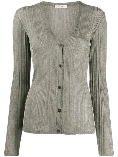 Shop The Row Ribbed Fine Knit Cardigan In Metallic