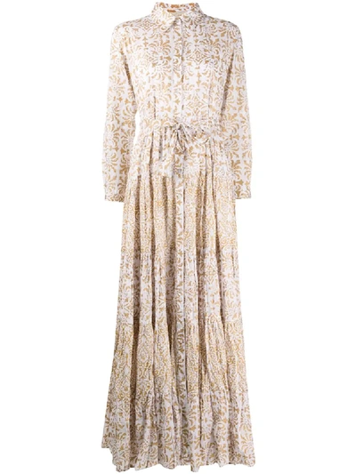 Shop Mes Demoiselles Batik-print Gathered Maxi Shirt Dress In White