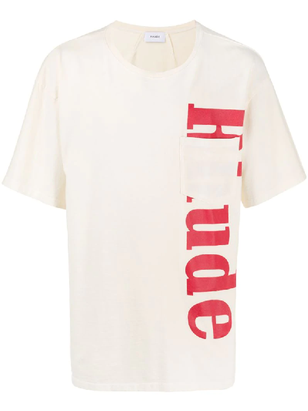 Rhude Pocket Detail Logo Cotton T Shirt In White Modesens