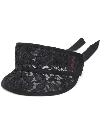 Shop Valentino Floral-lace Visor Hat In Black