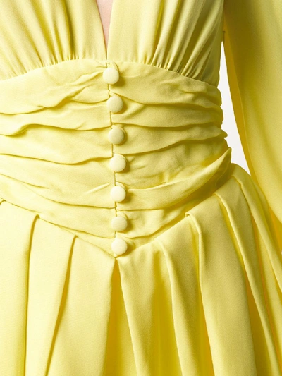 Shop Attico Pleated Plunge Mini Dress In Yellow