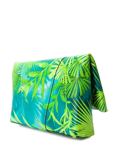 Shop Versace Tropical Print Flap Clutch In Green