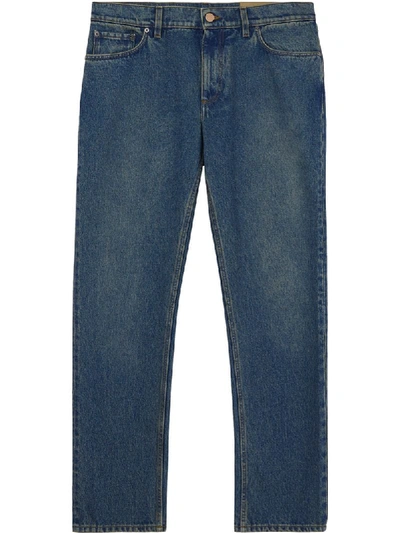 Shop Burberry Straight Fit Washed Jeans In Blue