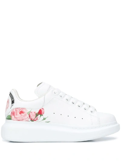 Shop Alexander Mcqueen Oversized Rose Print Sneakers In White
