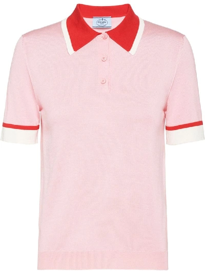 Shop Prada Pointed Collar Polo Shirt In Pink
